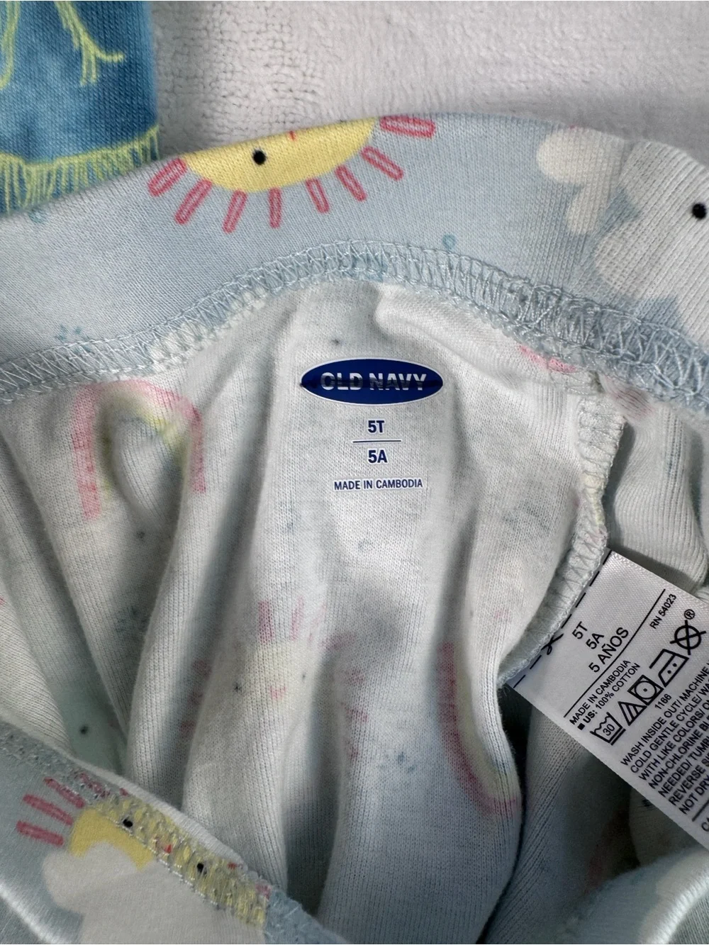Old Navy Kids Pajama Bottoms - Blue Dinosaur & Light Gray Rainbow Print